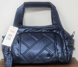 NWT Lug Rumble Quilted Satchel Bag With Crossbody Strap Metallic Indigo RFID